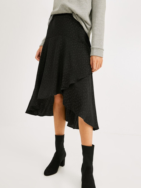 

promod Women Black Printed Midi A-Line Skirt