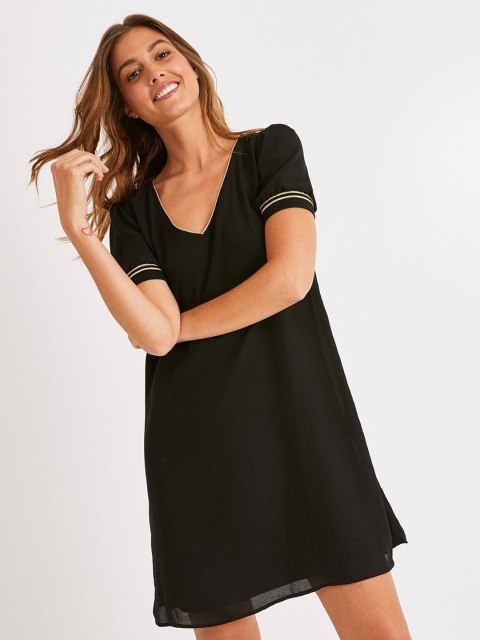 

promod Women Solid Black A-Line Dress