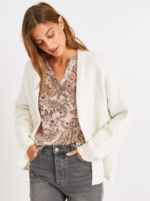 

promod Women Off-White Ribbed Open-Front Sweater