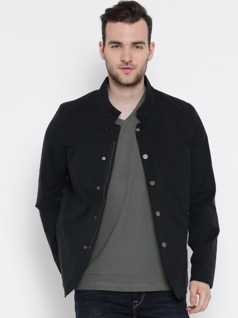

United Colors of Benetton Men Black Solid Open-Front Jacket