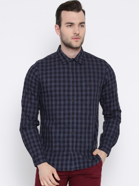 

United Colors of Benetton Navy Checked Casual Shirt, Navy blue