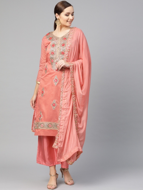 

Ishin Peach-Coloured & Golden Zardozi Embroidered Unstitched Dress Material