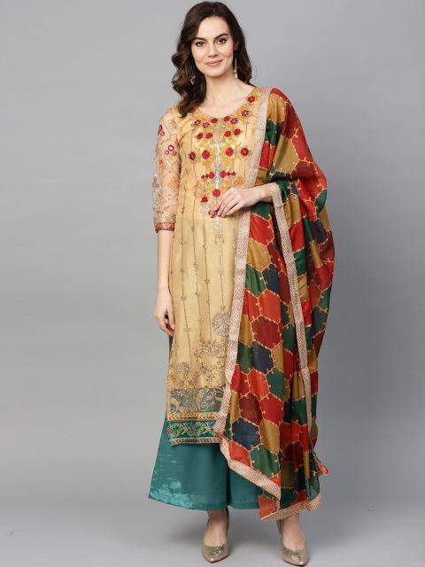 

Ishin Beige & Green Embellished Unstitched Dress Material