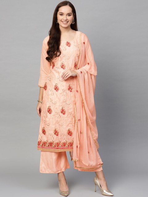 

Ishin Peach-Coloured Embroidered Unstitched Dress Material