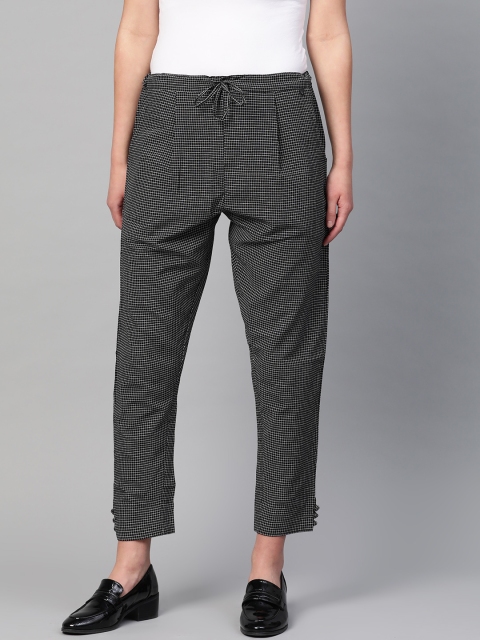 

Ishin Women Black & White Regular Fit Checked Regular Trousers