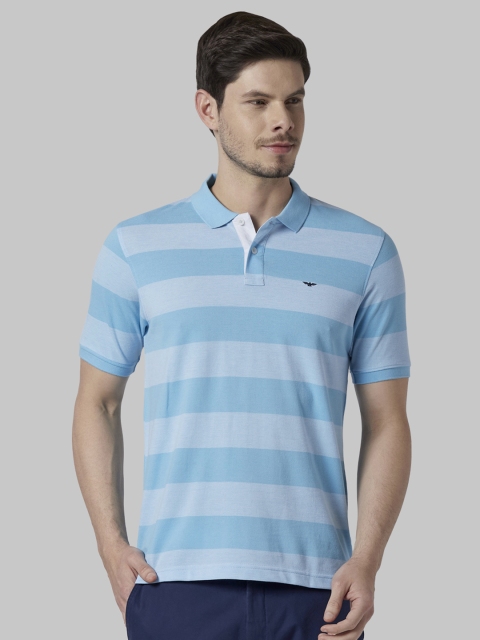 

Park Avenue Men Blue Striped Polo Collar T-shirt