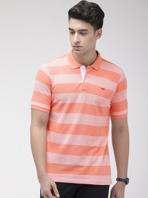 

Park Avenue Men Peach-Coloured & Pink Striped Polo T-shirt