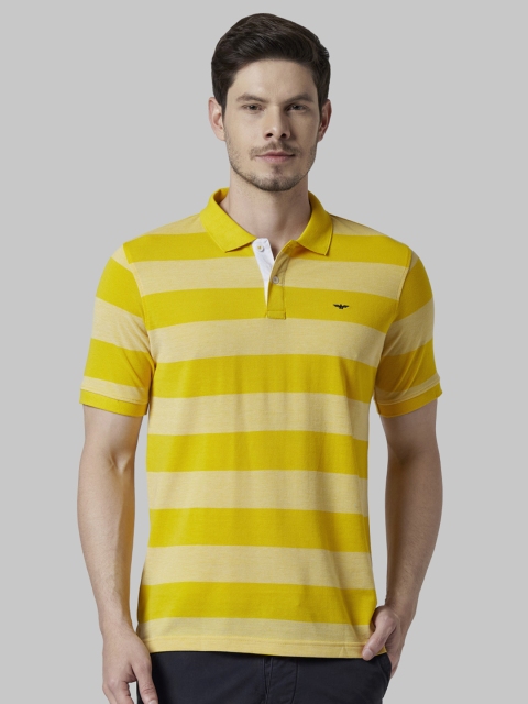 

Park Avenue Men Yellow Striped Polo Collar T-shirt