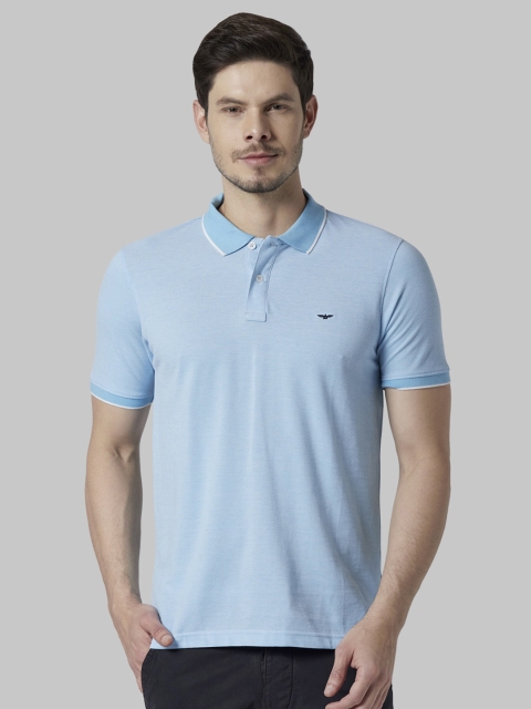 

Park Avenue Men Blue Solid Polo Collar T-shirt