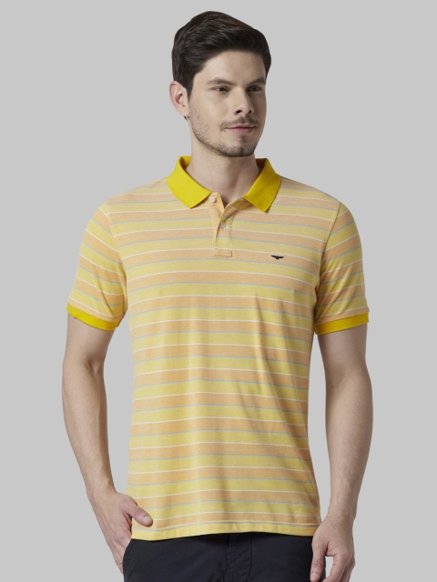 

Park Avenue Men Yellow & Orange Striped Polo Collar T-shirt