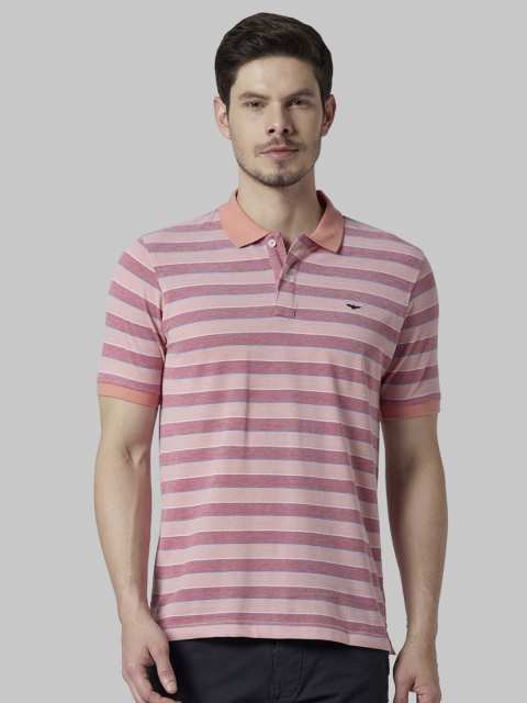 

Park Avenue Men Red & Peach-Coloured Striped Polo Collar T-shirt