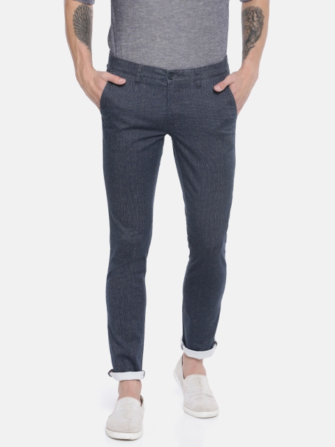 

John Players Men Navy Blue Skinny Fit Solid Regular Trousers