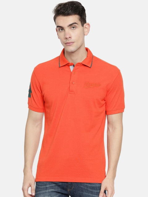 

John Players Men Orange Solid Slim Fit Polo Collar T-shirt