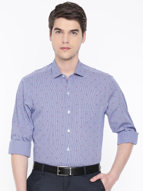 

John Players Men Blue & White Slim Fit Checked Formal Shirt