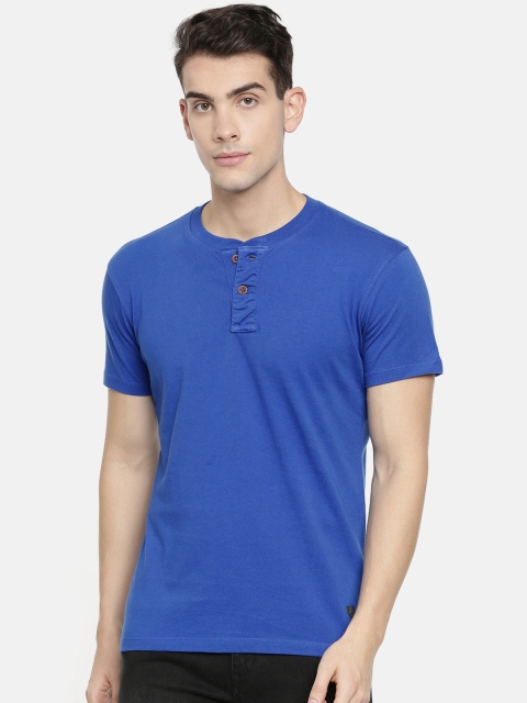 

John Players Men Blue Solid Slim Fit Henley Neck T-shirt