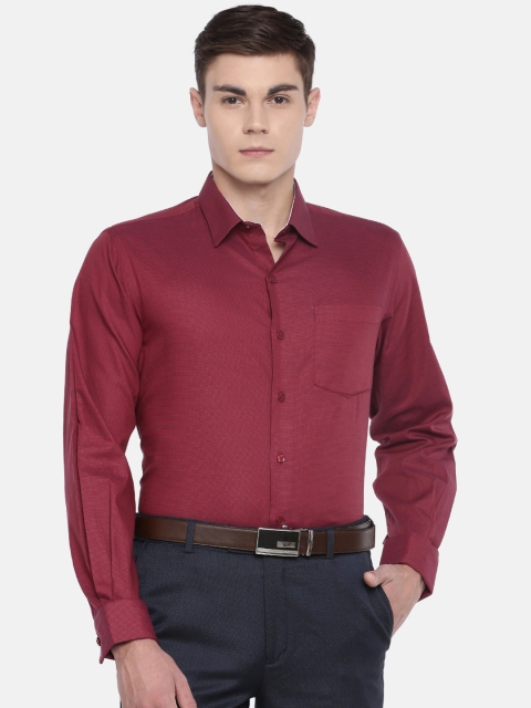 

John Players Men Maroon & Navy Blue Slim Fit Checked Formal Shirt