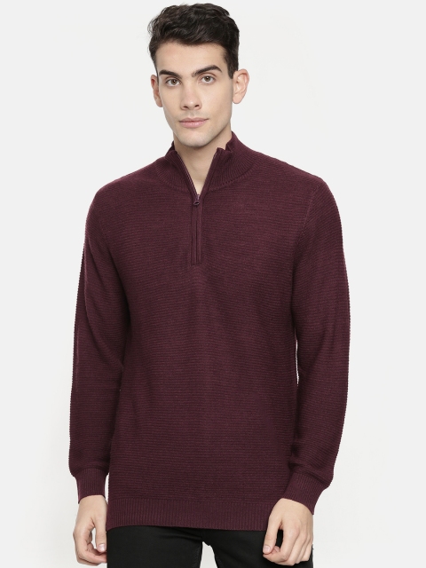 

John Players Men Burgundy Slim Fit Solid Pullover Sweater