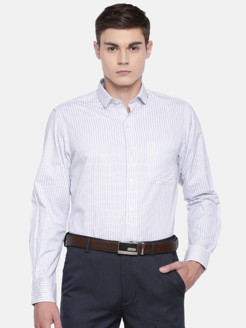 

John Players Men White & Blue Slim Fit Striped Formal Shirt