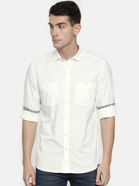 

John Players Men White Trim Fit Solid Casual Shirt