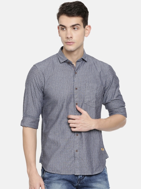

John Players Men Grey & White Trim Fit Self Design Casual Shirt