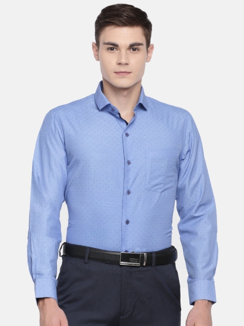 

John Players Men Blue Slim Fit Self Design Enriched Cotton Formal Shirt
