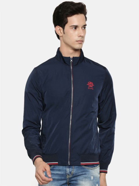 

U.S. Polo Assn. Men Navy Blue Solid Bomber Jacket