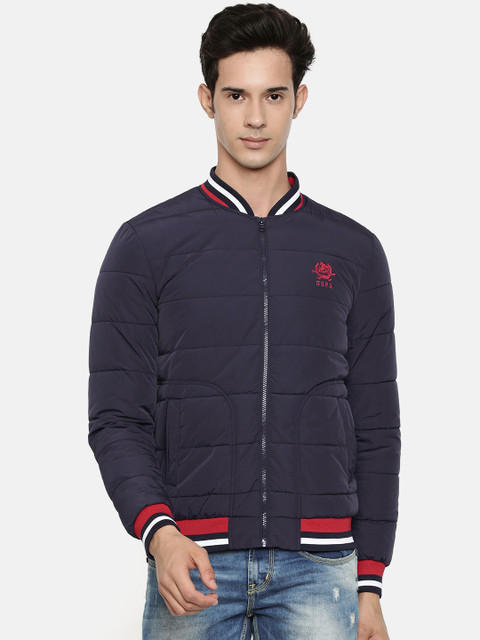 

U.S. Polo Assn. Men Navy Blue Solid Bomber Jacket