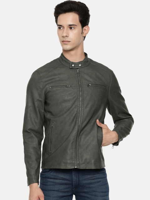 

U.S. Polo Assn. Men Olive Green Solid Biker Jacket