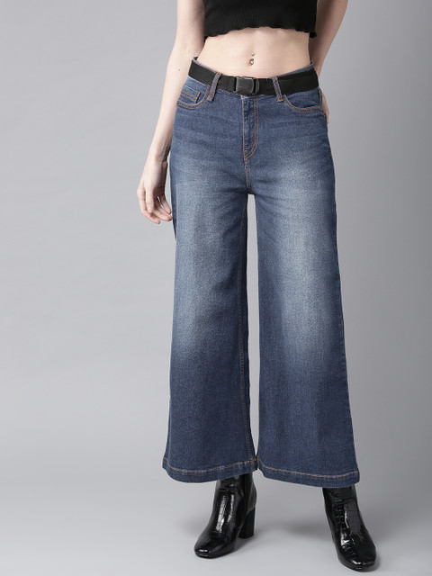 

Roadster Women Navy Blue Wide Leg Fit Mid-Rise Clean Look Stretchable Jeans
