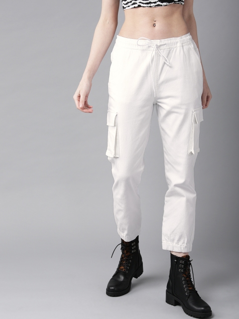 

The Roadster Lifestyle Co Women White Straight Fit Solid Denim Joggers