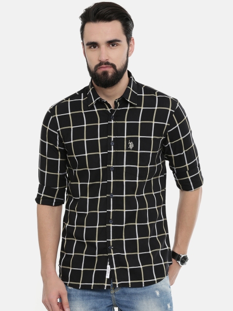 

U.S. Polo Assn. Men Black & White Tailored Fit Checked Casual Shirt