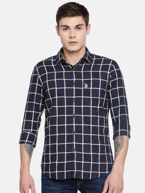 

U.S. Polo Assn. Men Navy Blue & White Tailored Fit Checked Casual Shirt
