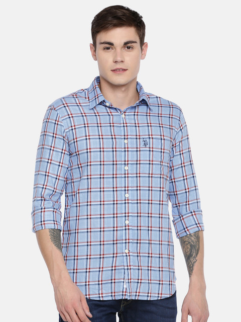 

U.S. Polo Assn. Men Blue & Red Tailored Fit Checked Casual Shirt
