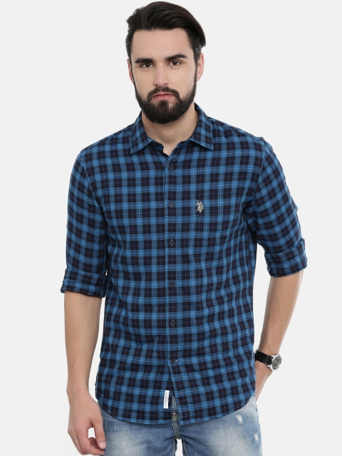 

U.S. Polo Assn. Men Blue Tailored Fit Checked Casual Shirt