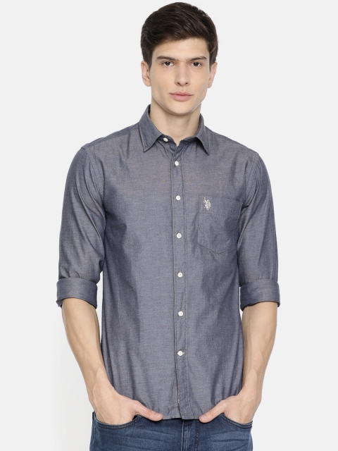 

U.S. Polo Assn. Men Blue Tailored Fit Solid Casual Shirt