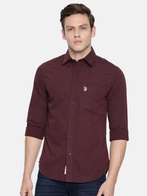 

U.S. Polo Assn. Men Maroon Tailored Fit Solid Casual Shirt