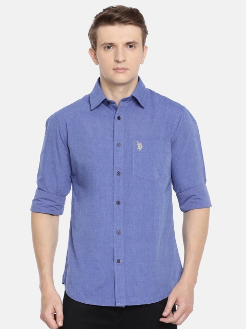 

U.S. Polo Assn. Men Blue Tailored Fit Solid Casual Shirt