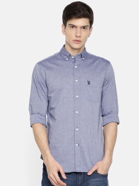 

U.S. Polo Assn. Men Navy Blue Solid Tailored Fit Casual Shirt