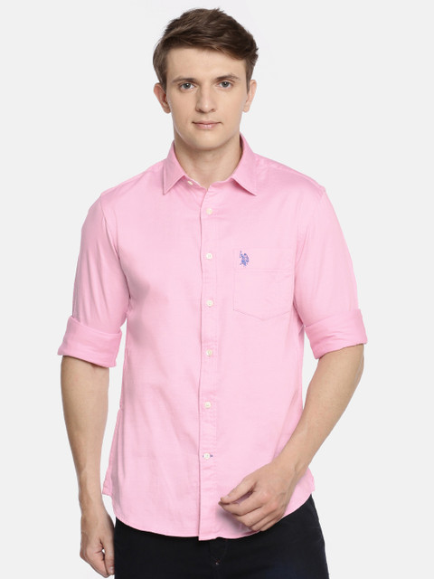 

U.S. Polo Assn. Men Pink Tailored Fit Solid Casual Shirt