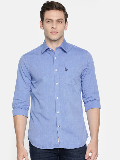 

U.S. Polo Assn. Men Blue Tailored Fit Solid Casual Shirt
