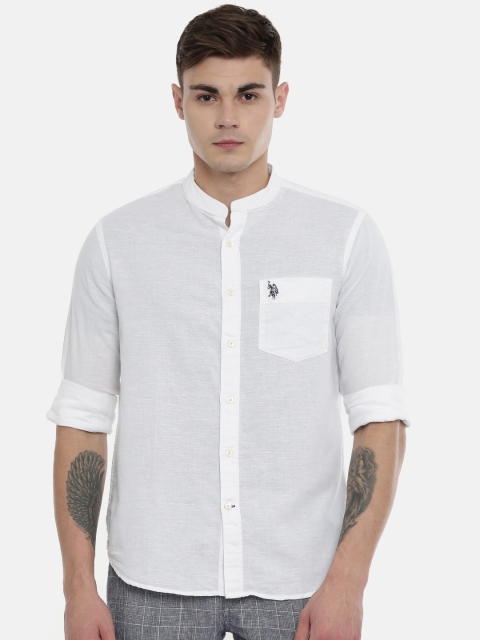 

U.S. Polo Assn. Men White Tailored Fit Solid Casual Shirt