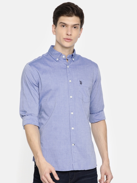 

U.S. Polo Assn. Men Blue Tailored Fit Solid Casual Shirt
