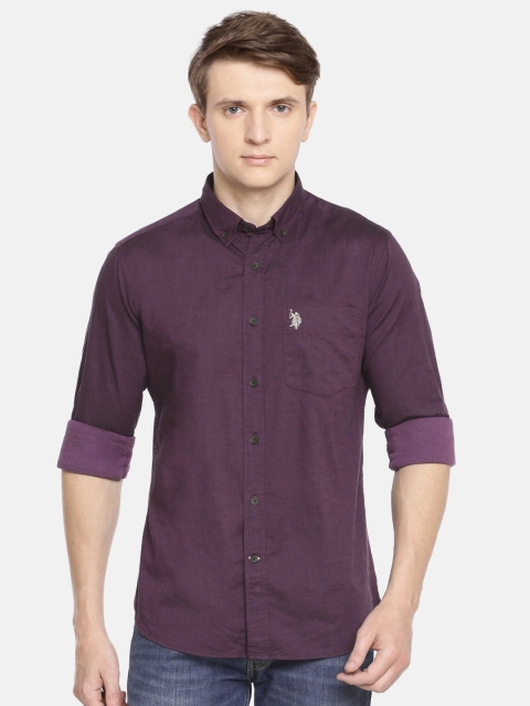 

U.S. Polo Assn. Men Purple Tailored Fit Solid Casual Shirt