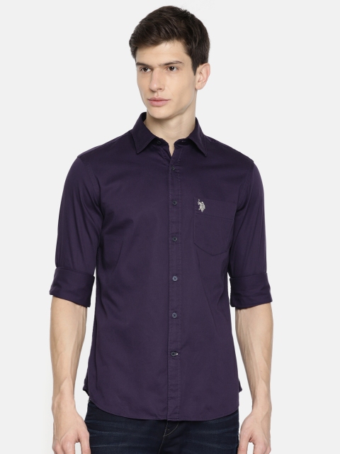 

U.S. Polo Assn. Men Purple Tailored Fit Solid Casual Shirt