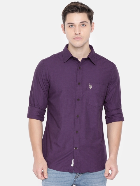 

U.S. Polo Assn. Men Purple Tailored Fit Solid Casual Shirt