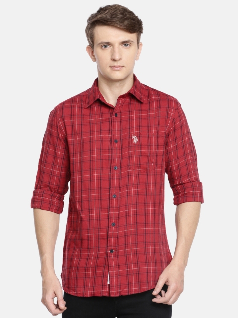

U.S. Polo Assn. Men Red & Black Tailored Fit Checked Casual Shirt