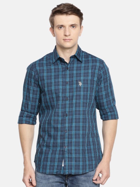 

U.S. Polo Assn. Men Blue Tailored Fit Checked Casual Shirt