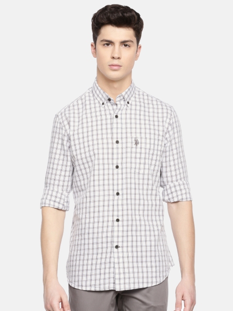 

U.S. Polo Assn. Men White & Navy Blue Tailored Fit Checked Casual Shirt