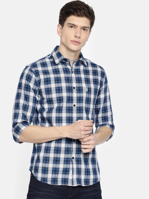 

U.S. Polo Assn. Men Teal Blue & White Tailored Fit Checked Casual Shirt