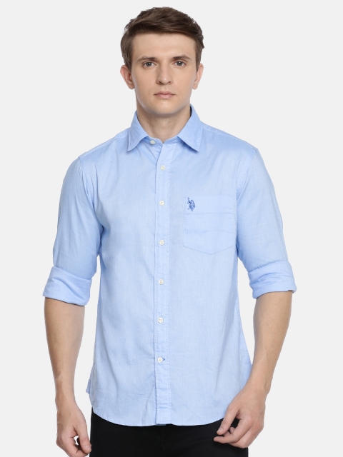 

U.S. Polo Assn. Men Blue Tailored Fit Solid Casual Shirt